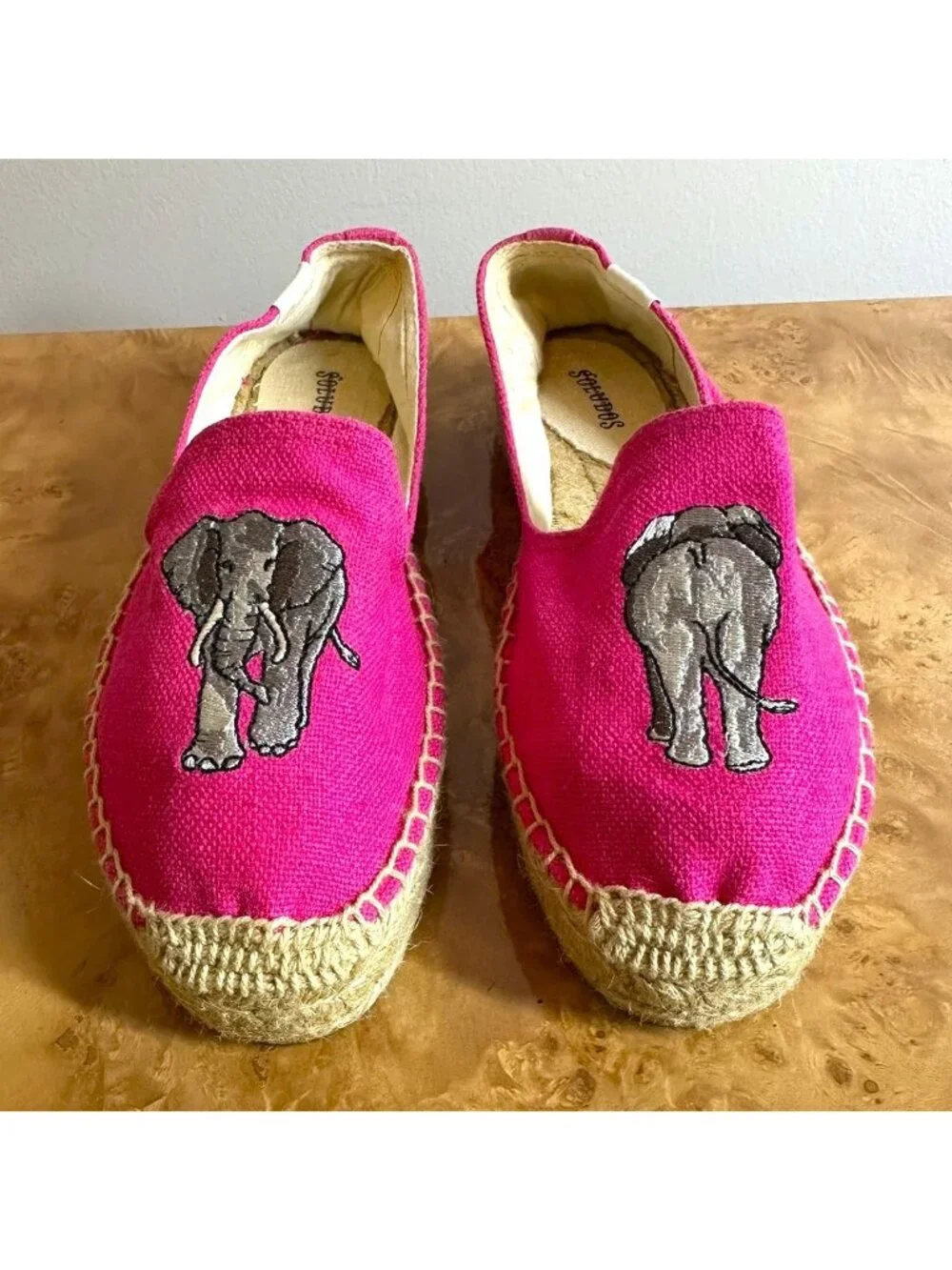 Soludos Pink Embroidered Elephant Canvas Espadrille Flats Women's Size 7